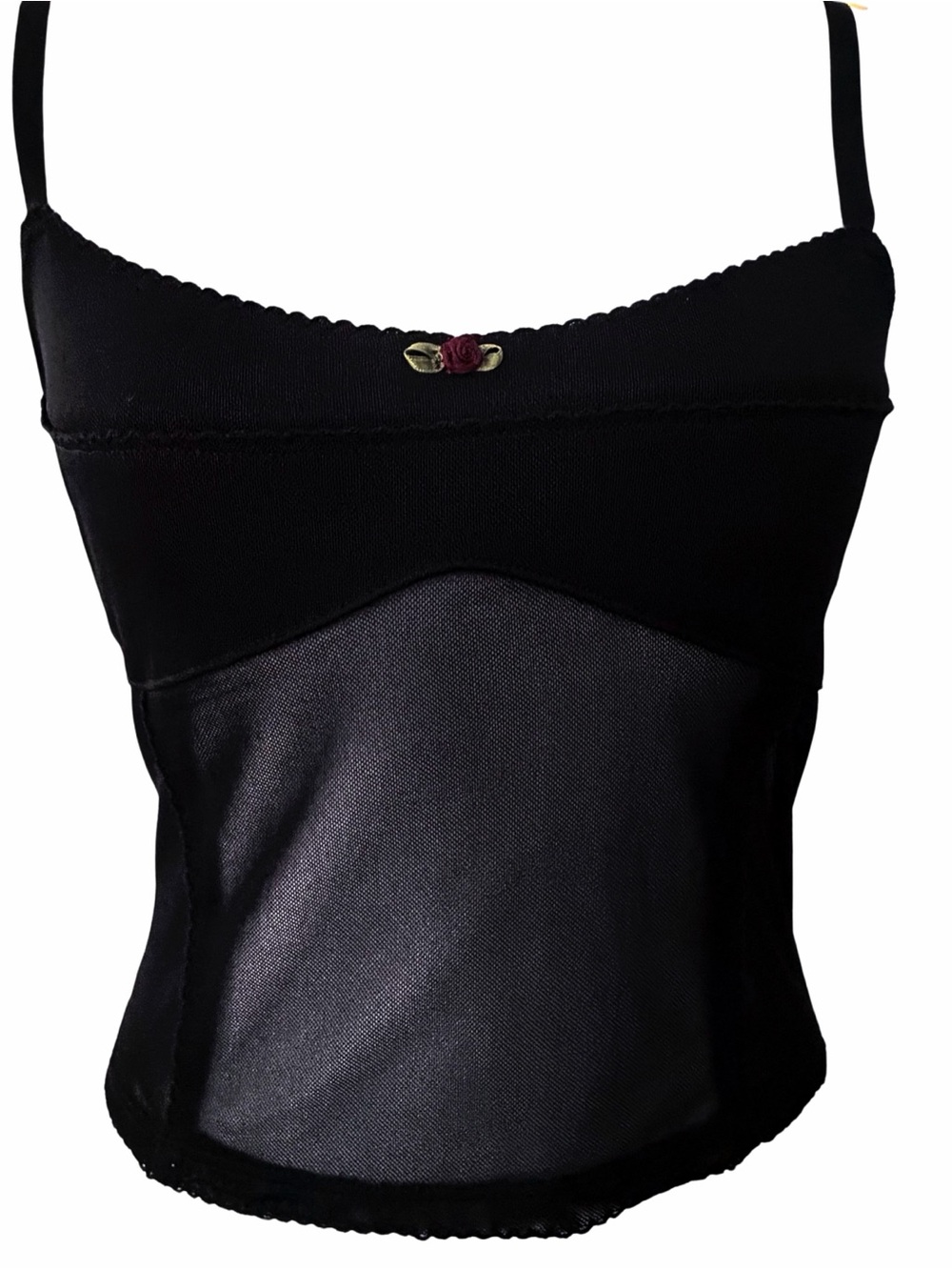 Garage Black Mesh Panel Y2K Whimsigoth Cami with Rose Accent